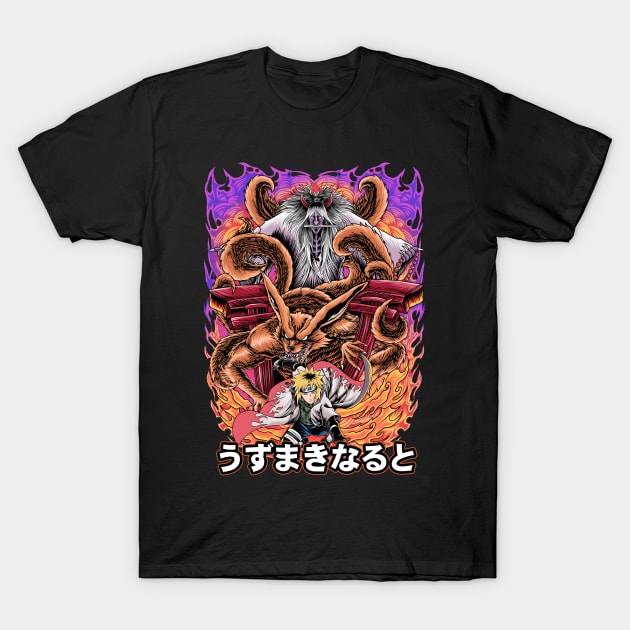 Minato vs Kurama Fanart Fight T-Shirt by Planet of Tees